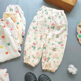 Shorts Boys and Girls Cotton Fine Cotton Mosquito Summer Pants Baby Girls Thin Bamboo Blossoming Fashion Home Pants Korean Childrens ClothingL2403