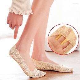 Women Socks 5pair/pack Summer Girl Silica Transparent Lace Boat Girls Cotton Invisible Anti-slip No Slip Show