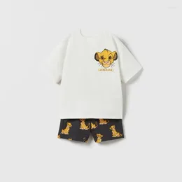 Clothing Sets Lion Pattern Children's Clothes Suit 2024 Summer Short Sleeved Set Cartoon Printed Cute Baby T-shirt Shorts