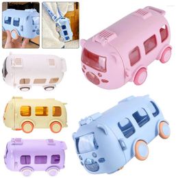 Water Bottles 500ML Bus Shape Cartoon Cup With Movable Wheels & Strap Cute Car Bottle Leakproof For Sports Camping Picnic