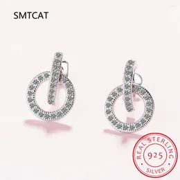 Stud Earrings Simple Fashionc 925 Sterling Silver Round Circle Clear Zircon For Women Jewellery Gift ED1385