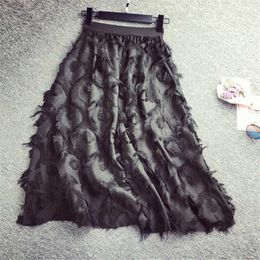 Skirts New Spring Summer Feather Tassel Midi Skirt High Waist Elegant Slim Long Maxi Skirt Luxury Chiffon Skirts Jupe Femme