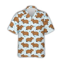 Kawaii Capybara Graphic Shirts for Men Clothing 3D Print Aloha Beach Hawaiian Mens Shirt Short Sleeve Cool Tops Lapel Blouses 240426