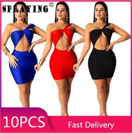 Casual Dresses 10pcs Wholesale Items For Boutique Summer Women Clothing Mini Dress Sexy Sleeveless Fashion Y2k Harajuku One Shoulder S10120