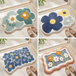 Carpets Korean Flocking Flower Soft Bedroom Carpet Cute Children's Bedside Rug Kids Non-Slip Baby Playmats Floor Mat Living Room Mats