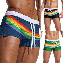 Men's Swimwear 2024 New Gradient Colour Mens Anti Awkwardness and Anti Light Shorts with Tied Tight Sports Driers