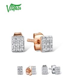 VISTOSO Gold Earrings For Women 14K 585 Rose White Gold Sparkling Diamond Dainty Round Cirle Stud Earrings Trendy Fine Jewellery 2107889481