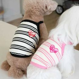 Dog Apparel Cute Ins Short Striped Embroidered Suspender Pet Cat Teddy Dress Puppy Vest Clothing Cooling Clothes H240506