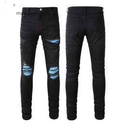 Patch Trendy Slim Amiirii Purple Small Jeans Elastic Mens Fashion Jean Blue 2024 Demin Fit 8807 Feet Brand Hole 1Q79