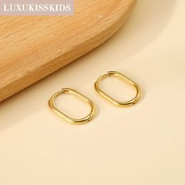 Hoop Earrings LUXUKISSKIDS Fashion Oval Earrrings Stainless Steel Elliptic Shape Silver/Gold Color 20MM Big Round Clips Smooth Mental Ear