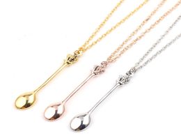 Charm Tiny Tea Spoon Pendant Necklace With Crown Necklace 3 Colours Creative Mini Long Link Jewellery Spoon Necklaces4948702