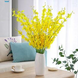 Decorative Flowers Dancing Orchid Imitation Flower 3 Forks Yellow Oncidium Wedding Artificial Home Decoration Fake Bouquet Ornaments