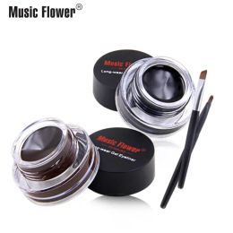 Eyeliner Music Flower Eye Makeup 2 in 1 Brown Black Gel Eyeliner Cream Waterproof Creamy Texture Eye Liner Set With Brushes