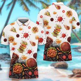 Men's Polos Fast Food Graphic POLO Shirt Harajuku Fashion Y2K Short Sleeve Burger Fries Hamburger Pizza Tee Funny Design Male Top