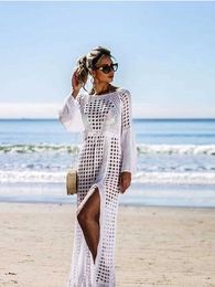 Women Beach Wear 2024 Knitted Beach Dress Beach Cover up Crochet Tunic Beach Pareo Beach Praia Cover Salida de Playa Beachwear Cover up Y240504