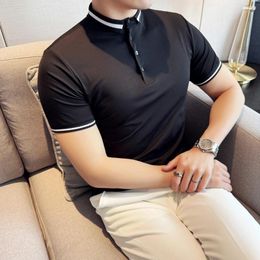 Men's Polos British Style Elastic Polo Shirt For Men Summer Casual T-shirts Short Sleeve Slim Fit Tee Tops Business Social M-4XL