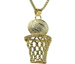 Hip Hop Bling Iced Out Full Rhinestone Basketball Pendant Necklace Stainless Steel Sport Long Necklaces for Mens Jewelry4328070