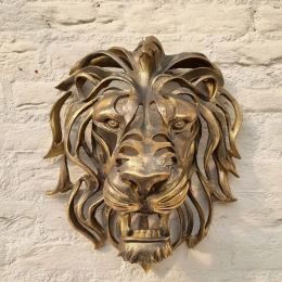 Stickers Cool Gold Lion King Wall Hanging Lion Head Art Sculpture Gold Resin Luxury Wall Decor Entryway Kitchen Bedroom Wall Hangings