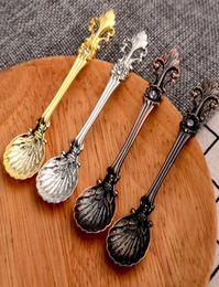 Vintage Alloy Coffee Spoon Crown Palace Carved Dining Bar Tableware Small Tea Ice Cream Sugar Cake Dessert Dinnerware Spoons Sco6743237