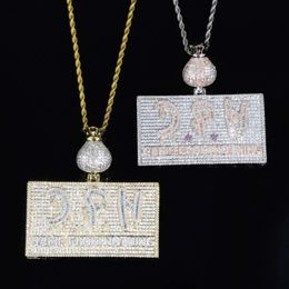 Iced Out Bling Letters with Money Bag Pendant Necklaces 2 Colors Full Paved Cubic Zircon Men's Hip Hop initial COME FROM NOTHING J 207x
