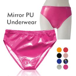Men Sexy Latex Glossy Briefs Underwear Pvc Leather Underpants Women Patent Leather Erotic Lingerie Thongs Sissy Panties 240506