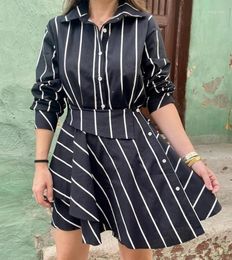 Casual Dresses Elegant For Women Fashion Black And White Striped Printed Long Sleeved Summer Women's Sexy Classic Dress