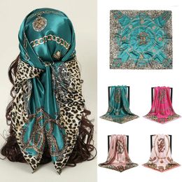 Scarves Scarf Woman Leopard Chain Print NecKerchief Silk Foulard Large Shawls Stoles Square Head Wraps 130CM