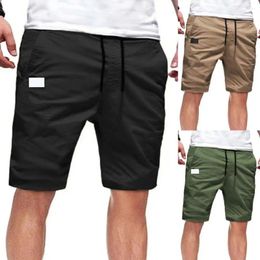 Men's Shorts Men Solid Color Knee Length Straight Wide Leg Multi Pockets Cargo Streetwear For Training