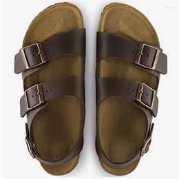 Sandals Baeromad Summer Fashion Brown Vintage Casual Flat Bottom Sandal Women's Open Toe Metal Buckle Strap Thick Anti-Skid Shoes