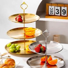 Plates 2/3 Layer Stainless Steel Cake Stand Fruit Tray Restaurant Detachable Dessert Rack Gold Silver Plate Snack Candy