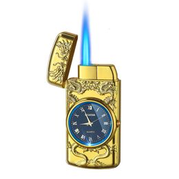 Popular Blue Flame Torch Lighter Creative Watch Style Butane Gas Unfilled Jet For Cigarette Cigar Made Of Alloy Packed