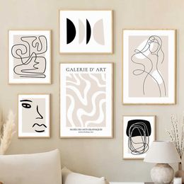 abstract lines girls body and face living room decoration black and white posters and printed wall art canvases home wall pictures J240505