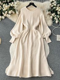 Casual Dresses Women Fashion Clothes Y2K Sweater Dress Elegant Maxi Lantern Sleeve All Match Vestidos Korean Simple Twist Woman