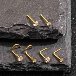 Body Arts 6Pcs Golden Stainless Steel Nose Ring Set Inlaid Shiny Zircon Punk Style Nose Earring Body Piercing Jewelry Set for Women Men d240503