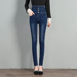 Jeans primaverile tratto e allungamento della donna magra pantaloni a matita a vita alta femme pantaloni elastici sbiancati elastici Mujer plus size denim
