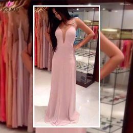 Casual Dresses VOLALO 2024 Pink Party Dress Deep V Neck Tank Chiffon Custom Made Women Mermaid Vestidos