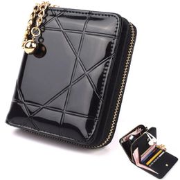 Mini Coin Purse Short 3 Folding Small Wallet Women Credit Card Holder Case Lady Patent Leather Money Bag Cute Pink 240423