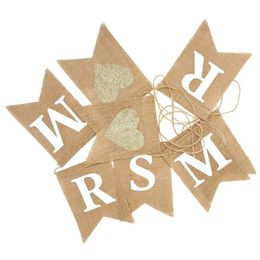 Banner Flags MR and MRS Burlap Flag DIY Party Jute Burlap Bunting Banner Flags Candy Bar Wedding Decoration 5BB5783