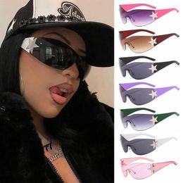 Sunglasses Rimless Y2K For Women Men 2000'S Trendy Wrap Around Eyewear Oversized Punk Goggle One Piece Shades Sports Sun Glasses
