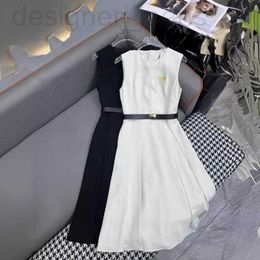 Basic & Casual Dresses designer Early Spring New Miu Nanyou Gaoding Korean Gentle Style Elegant Versatile Belt Sleeveless Solid Color Dress 1JRR