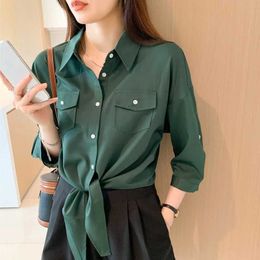 Women's T-Shirt Womens Fashion Lace Loose Fashion 3/4 Sleeve Shirt Spring and Autumn Office Womens Solid Casual Full Matching Shirt Womens TopL2405