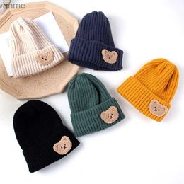 Caps Hats Korean cute bear baby hat childrens soft knitted hat warm bean hat winter solid color childrens crochet hat WX