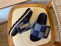 2024 SS Damier pool pillow flat comfort mule Woman sandal slip on leather Lug sole open toe beach flop 35-45Box Luxury designer flat Factory sale wholesale price