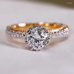 Wedding Rings Luxury Classic 6 Claw Crystal Zircon Ring Women Jewelry Unique Two Tone Design Elegant Female Engagement