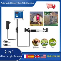 Accessories Automatic Chicken Coop Door Side Opening,Timer And Adjustable Light Sensor With Two Remote Controlled,Chicken Accessories DC 12V