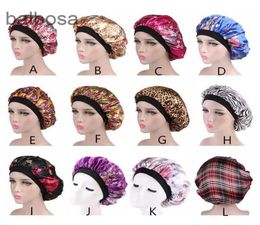 Fashion Women Satin Night Sleep Cap Shower Caps Hair Bonnet Hat Silk Head Cover Wide Adjustable Elastic Band2068011
