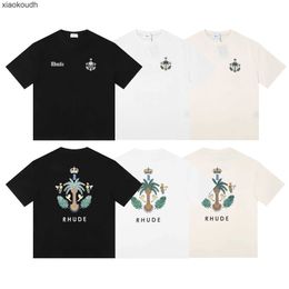 Rhude High end designer clothes for Meichao short sleeved collection micro label island coconut tree print short sleeved tshirt for men and women high street loose