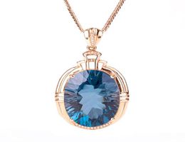 Vintage blue crystal topaz aquamarine gemstones diamonds women pendant necklaces 18k rose gold color choker jewelry bijoux gift8582337