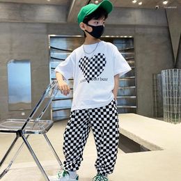 Clothing Sets Summer Casual Boys Contrast Alphabet T-Shirt Tops Plaid Sweatpant School Kids Tracksuit Child Jogger Outfit Workout Set 3-14