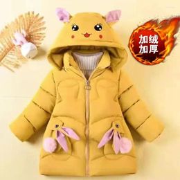 Jackets Girls Plus Velvet Outerwear Winter Childrens Thicken Warm Cotton Jacket Baby Cartoon Hooded Coat Cute Parkas 1-6 Years